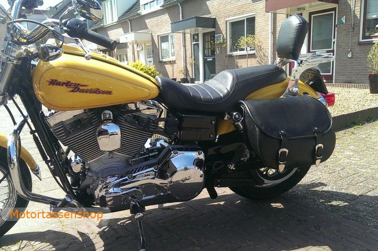 Harley Davidson Dyna met motortas, zwart nerfleder, 25L, P5501zn